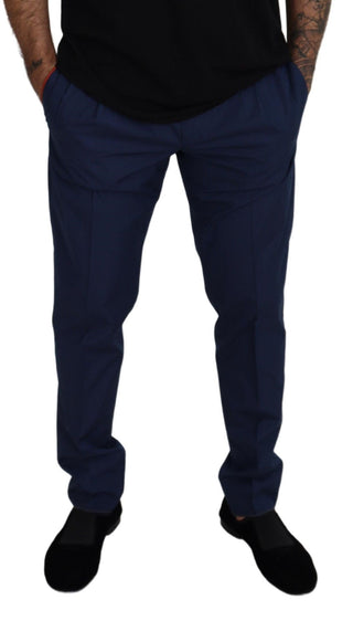 Elegant Slim Fit Chinos In Blue Silk Blend