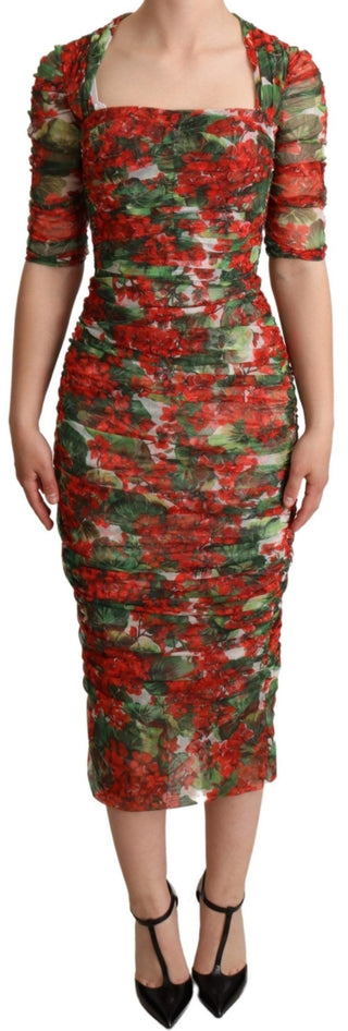 Elegant Red Floral Midi Sheath Dress - Luxury for You