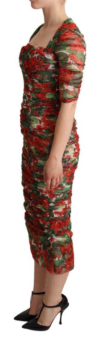 Elegant Red Floral Midi Sheath Dress - Luxury for You