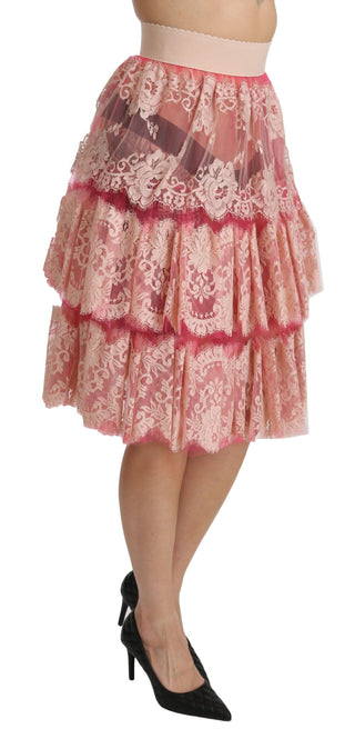 Elegant Pink Lace High-waist Skirt - Luxury for You