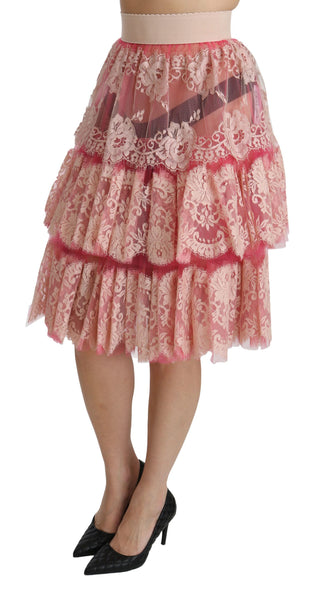 Elegant Pink Lace High-waist Skirt - Luxury for You