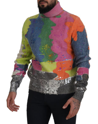 Multicolor Turtleneck Tv Motive Sweater