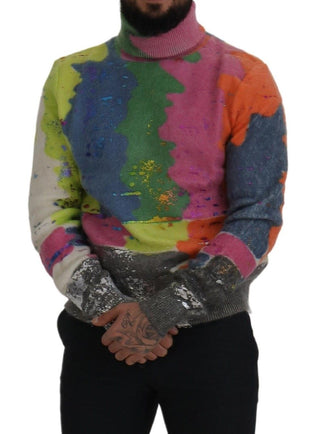 Multicolor Turtleneck Tv Motive Sweater