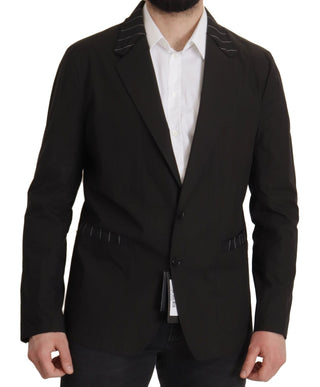 Elegant Black Cotton-wool Blend Blazer Jacket