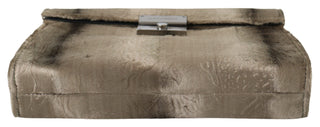 Beige Velvet Croco-print Leather Briefcase Clutch