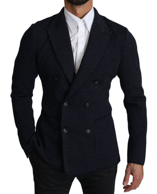 Elegant Dark Blue Dotted Slim-fit Blazer - Luxury for You