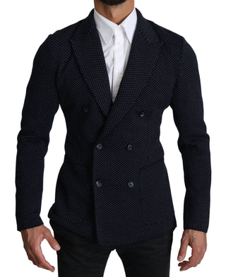 Elegant Dark Blue Dotted Slim-fit Blazer - Luxury for You