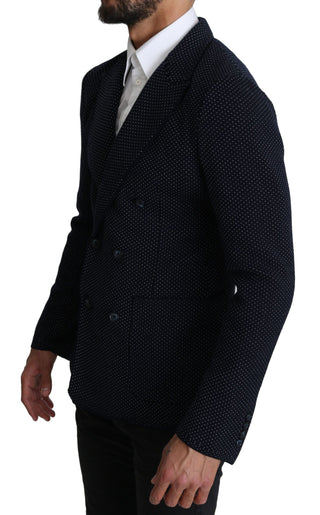 Elegant Dark Blue Dotted Slim-fit Blazer - Luxury for You