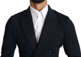 Elegant Dark Blue Dotted Slim-fit Blazer - Luxury for You