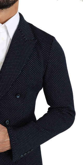 Elegant Dark Blue Dotted Slim-fit Blazer - Luxury for You