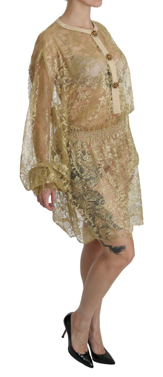 Elegant Gold Lace A-line Knee Length Dress - Luxury for You