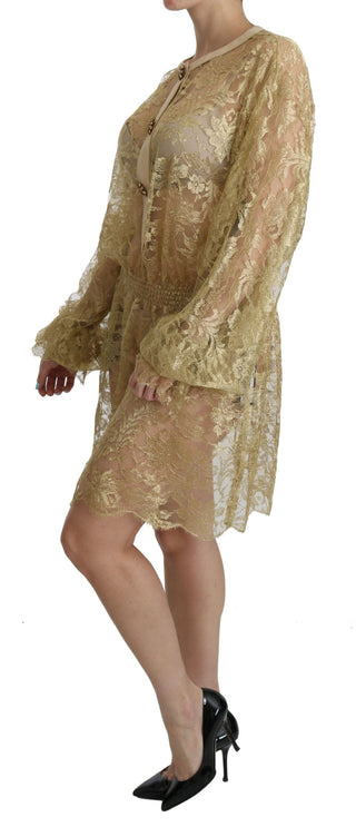 Elegant Gold Lace A-line Knee Length Dress - Luxury for You