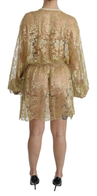 Elegant Gold Lace A-line Knee Length Dress - Luxury for You