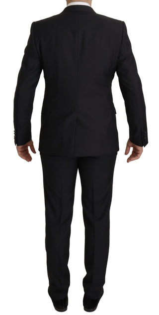 Elegant Black Three-piece Wool Blend Suit