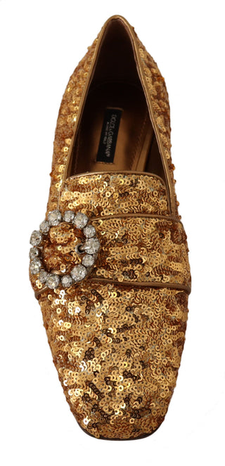 Elegant Gold Sequin Crystal Flats - Luxury for You