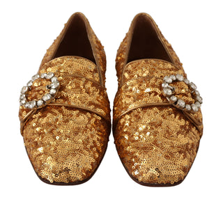 Elegant Gold Sequin Crystal Flats - Luxury for You