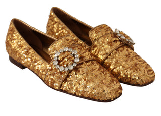 Elegant Gold Sequin Crystal Flats - Luxury for You