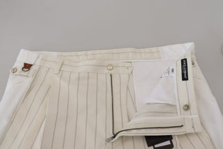 Elegant White Striped Mainline Trousers