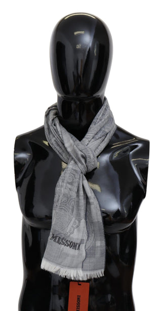 Chic Unisex Gray Wool Scarf With Logo Embroidery