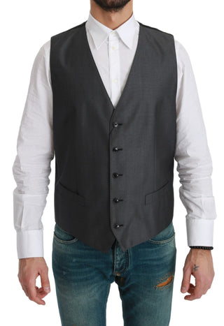 Elegant Gray Wool Blend Dress Vest - Luxury for You