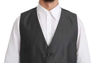 Elegant Gray Wool Blend Dress Vest - Luxury for You