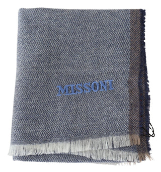 Elegant Gray Wool Scarf With Stripes And Fringes