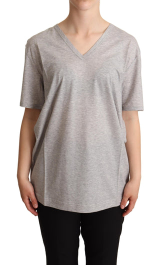 Elegant Gray V-neck Cotton Tee - Luxury for You