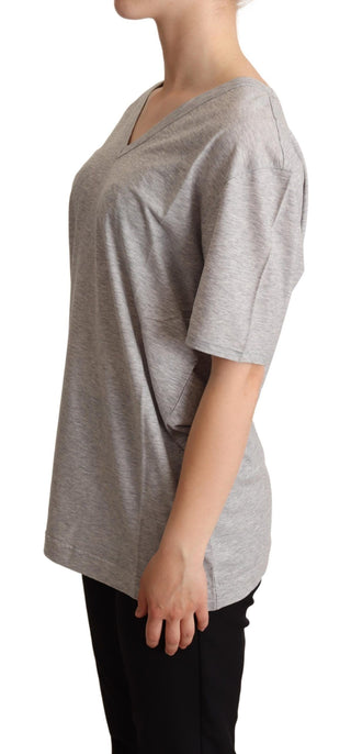 Elegant Gray V-neck Cotton Tee - Luxury for You