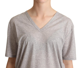 Elegant Gray V-neck Cotton Tee - Luxury for You