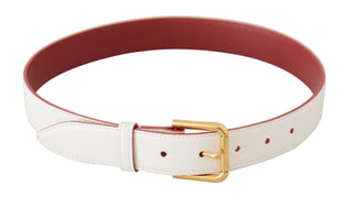 Elegant White Leather Belt With Engraved Buckle