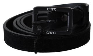 Elegant Black Velvet Buckle Leather Belt - Luxury for You