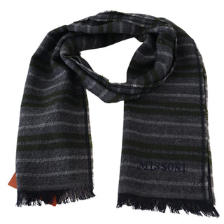 Chic Striped Wool Scarf With Logo Embroidery