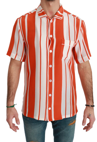 Elegant Striped Silk Shirt - White & Orange - Luxury for You