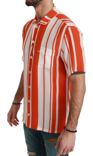 Elegant Striped Silk Shirt - White & Orange - Luxury for You