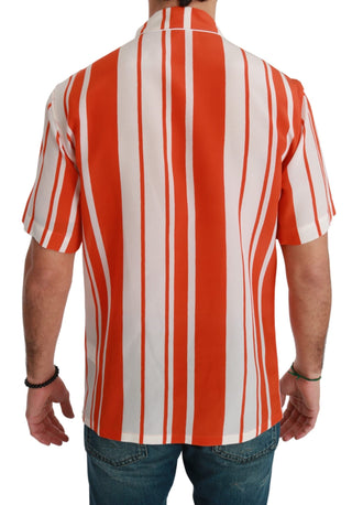 Elegant Striped Silk Shirt - White & Orange - Luxury for You