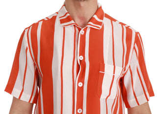 Elegant Striped Silk Shirt - White & Orange - Luxury for You