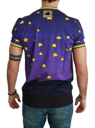 Purple Cotton Round Neck T-shirt With Pig Motif - Luxury for You