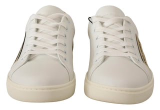 Elegant White Leather Sneakers With Gold Accents