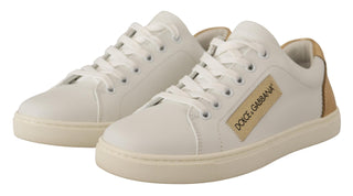 Elegant White Leather Sneakers With Gold Accents