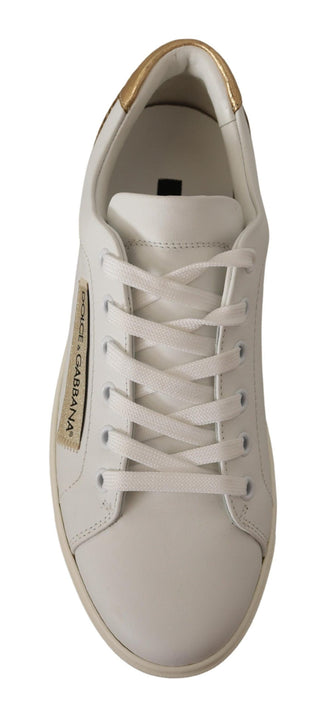 Elegant White Leather Sneakers With Gold Accents