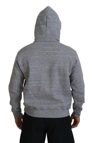 Gray Cotton Hooded Printed Men Pullover Sweater