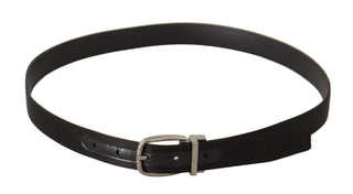 Elegant Silk Leather Belt With Logo Buckle