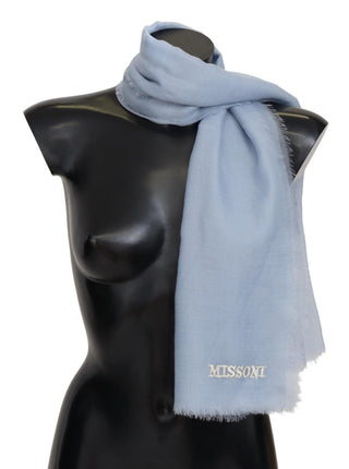 Elegant Light-blue Cashmere Scarf With Fringes - Luxury for You