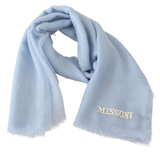 Elegant Light-blue Cashmere Scarf With Fringes - Luxury for You