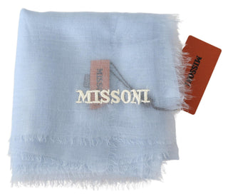 Elegant Light-blue Cashmere Scarf With Fringes - Luxury for You