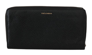 Elegant Black Leather Zip Continental Wallet