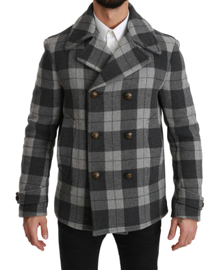 Elegant Gray Check Double Breasted Coat - Luxury for You