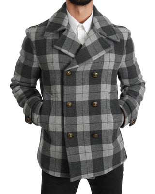 Elegant Gray Check Double Breasted Coat - Luxury for You