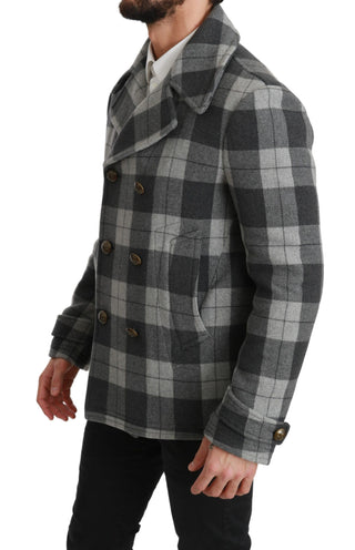 Elegant Gray Check Double Breasted Coat - Luxury for You