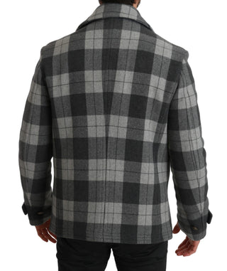 Elegant Gray Check Double Breasted Coat - Luxury for You